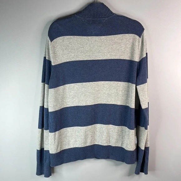 TOMMY HILFIGER Mens Striped Half Zip Sweater Steel Blue Grey Logo Preppy Size M - Picture 7 of 12